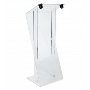 Pupitre en plexiglass transpant disponible à la location pour des conférences